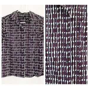 COS Geometric Print Navy Blue Burgundy Button up Long Sleeve Dress Shirt 4